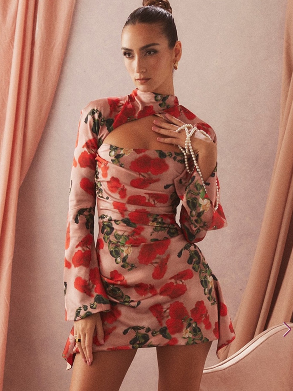 House of CB Rose Print Draped Corset Dress